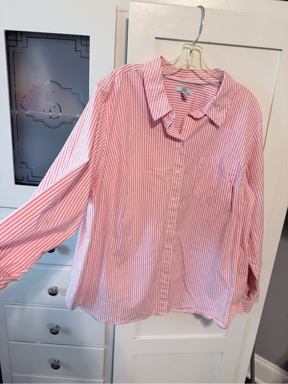 croft & barrow Pink and White Striped Collared Shirt